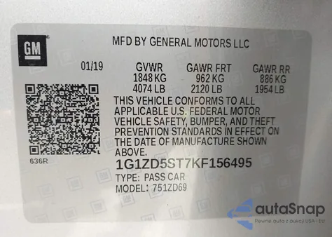 2019 Chevrolet Malibu Lt from USA, damaged, VIN 1G1ZD5ST7KF156495
